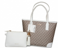 Set de Bolsos Anne Klein Bolsa Tote Monograma Beige/Blanco | Dije Gold - Cosmetiquera