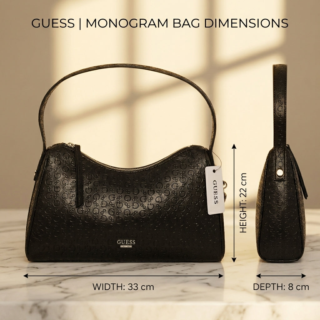 Bolso Guess Negro Monograma Shoulder Bag Elegante Premium