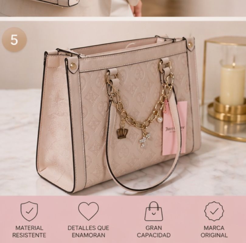 Juicy Couture Bolsa Tote Rosa Palo Monograma | Cadena Gold