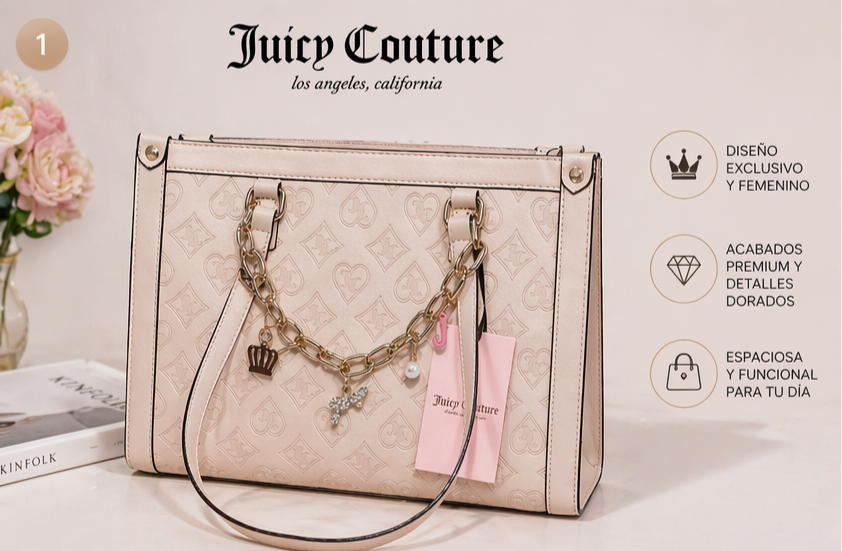 Juicy Couture Bolsa Tote Rosa Palo Monograma | Cadena Gold