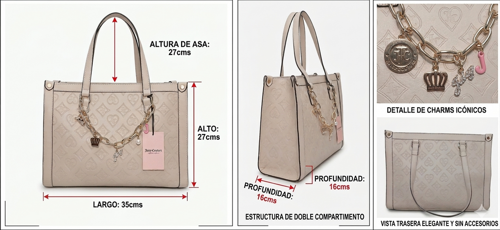 Juicy Couture Bolsa Tote Rosa Palo Monograma | Cadena Gold