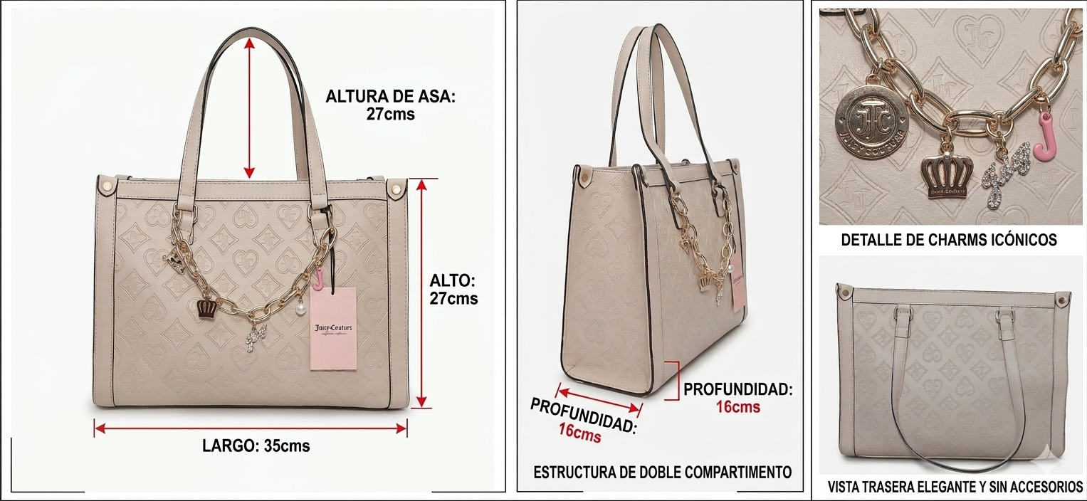 Juicy Couture Bolsa Tote Rosa Palo Monograma | Cadena Gold