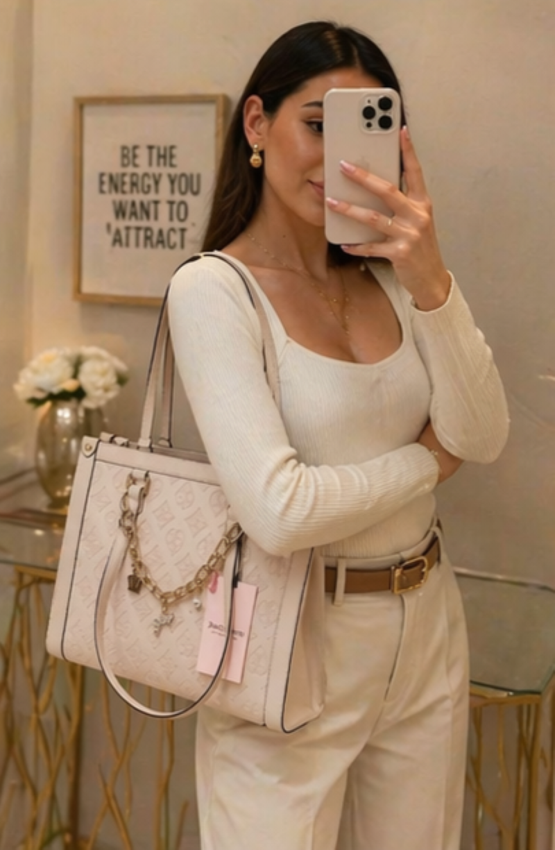 Juicy Couture Bolsa Tote Rosa Palo Monograma | Cadena Gold