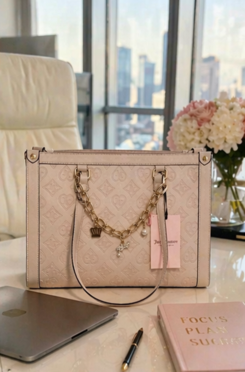Juicy Couture Bolsa Tote Rosa Palo Monograma | Cadena Gold