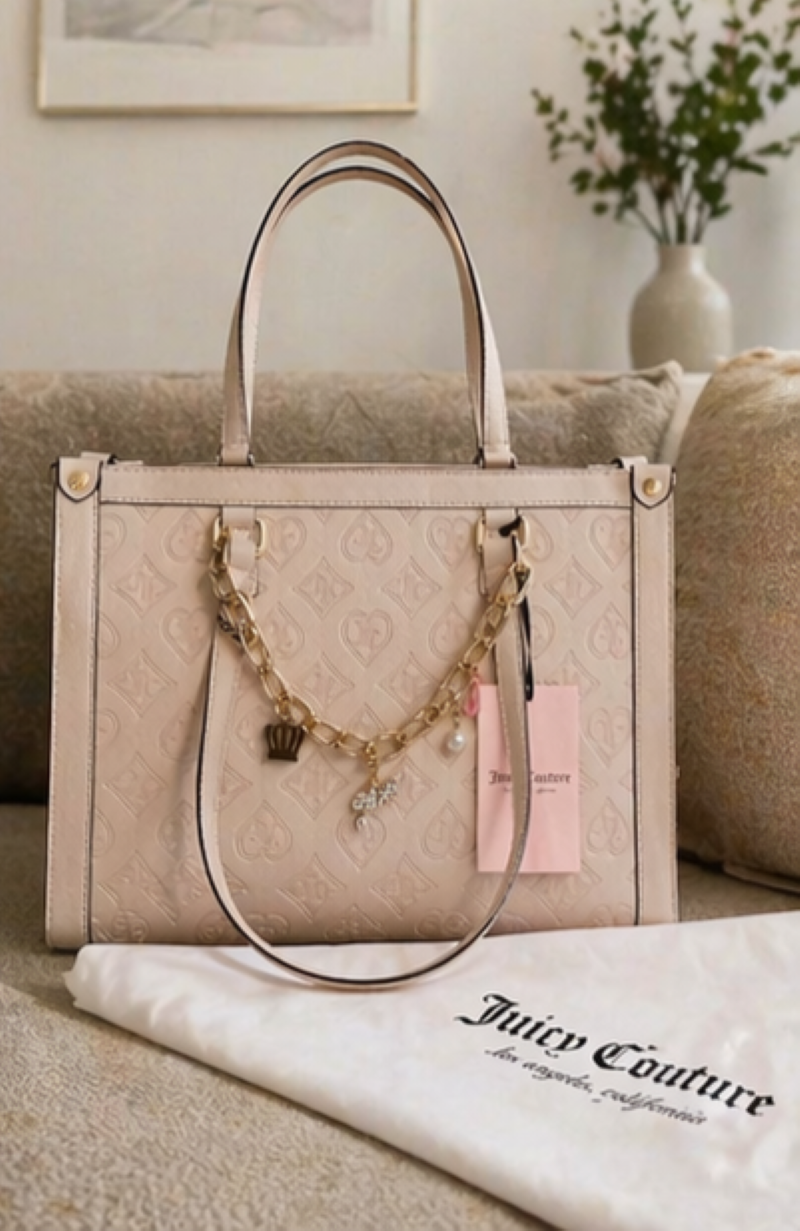 Juicy Couture Bolsa Tote Rosa Palo Monograma | Cadena Gold