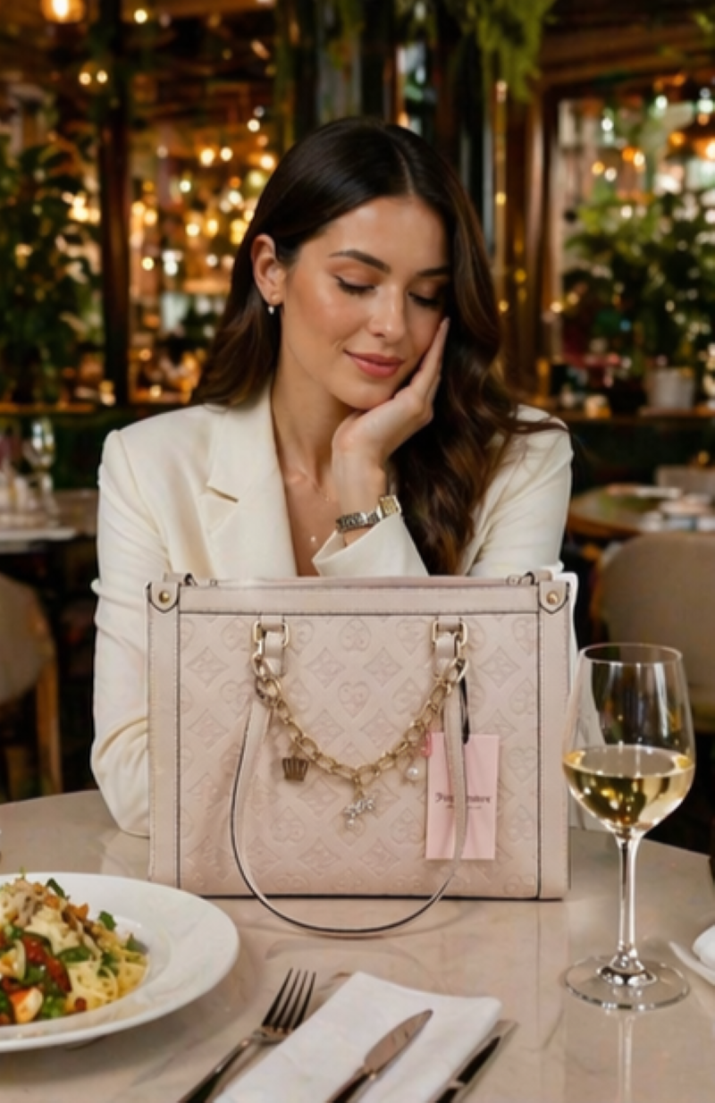 Juicy Couture Bolsa Tote Rosa Palo Monograma | Cadena Gold