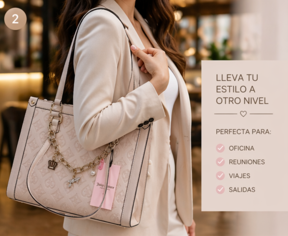 Juicy Couture Bolsa Tote Rosa Palo Monograma | Cadena Gold