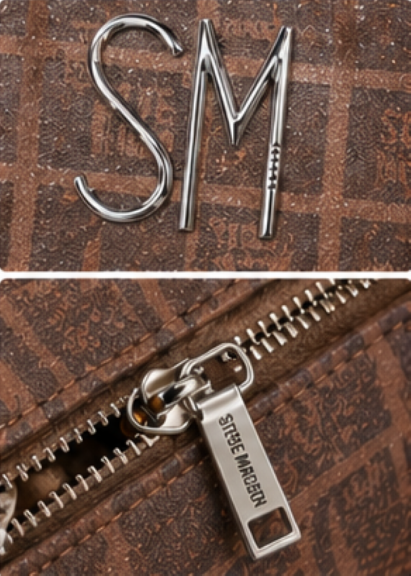 Steve Madden Set Bolsa + Cartera Café Monograma SM | Silver