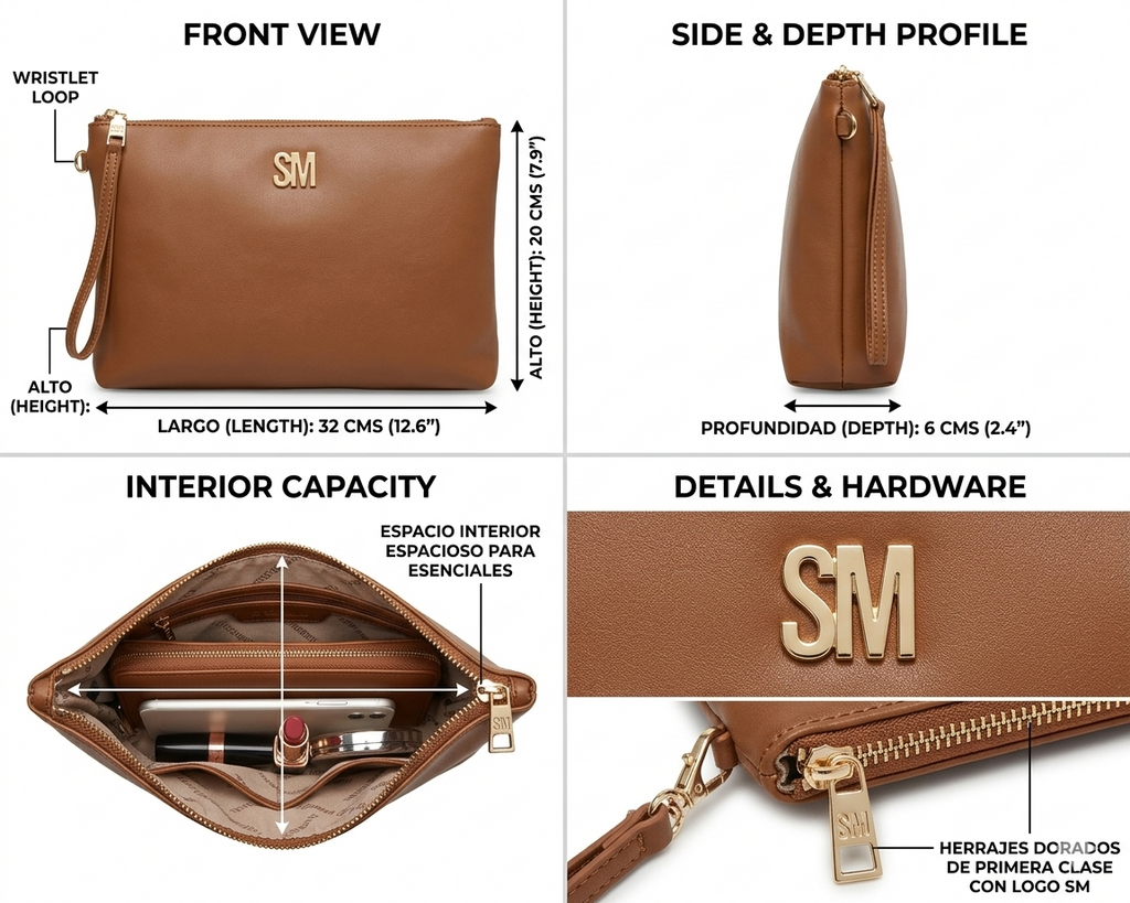 Steve Madden Set Tote + Cosmetiquera Camel | Grabado SM Gold
