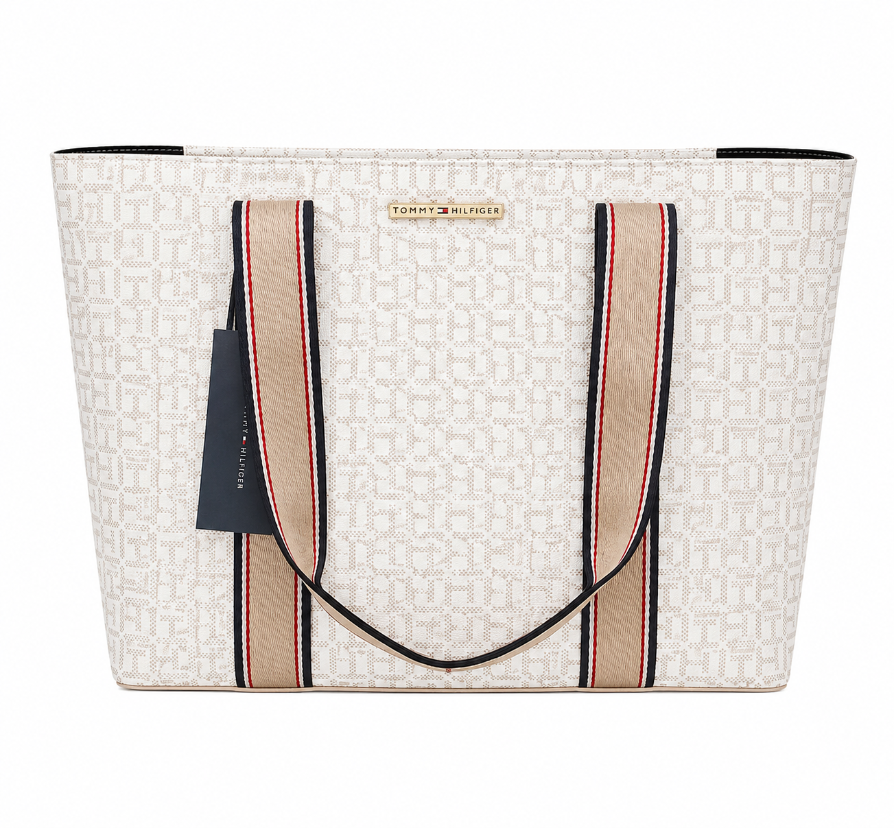Bolso Tote Tommy Hilfiger Beige Monograma Grande Elegante