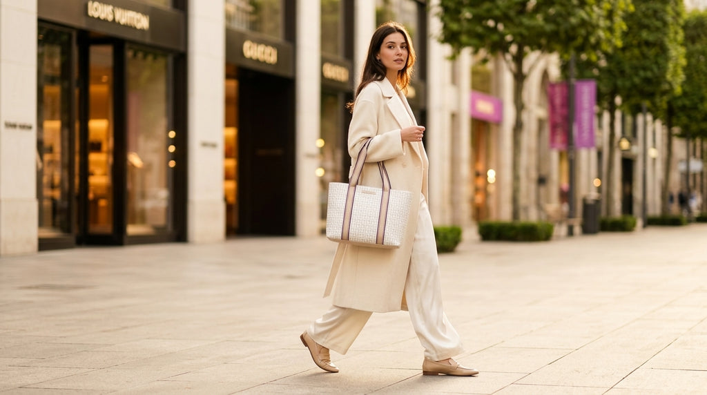 Bolso Tote Tommy Hilfiger Beige Monograma Grande Elegante